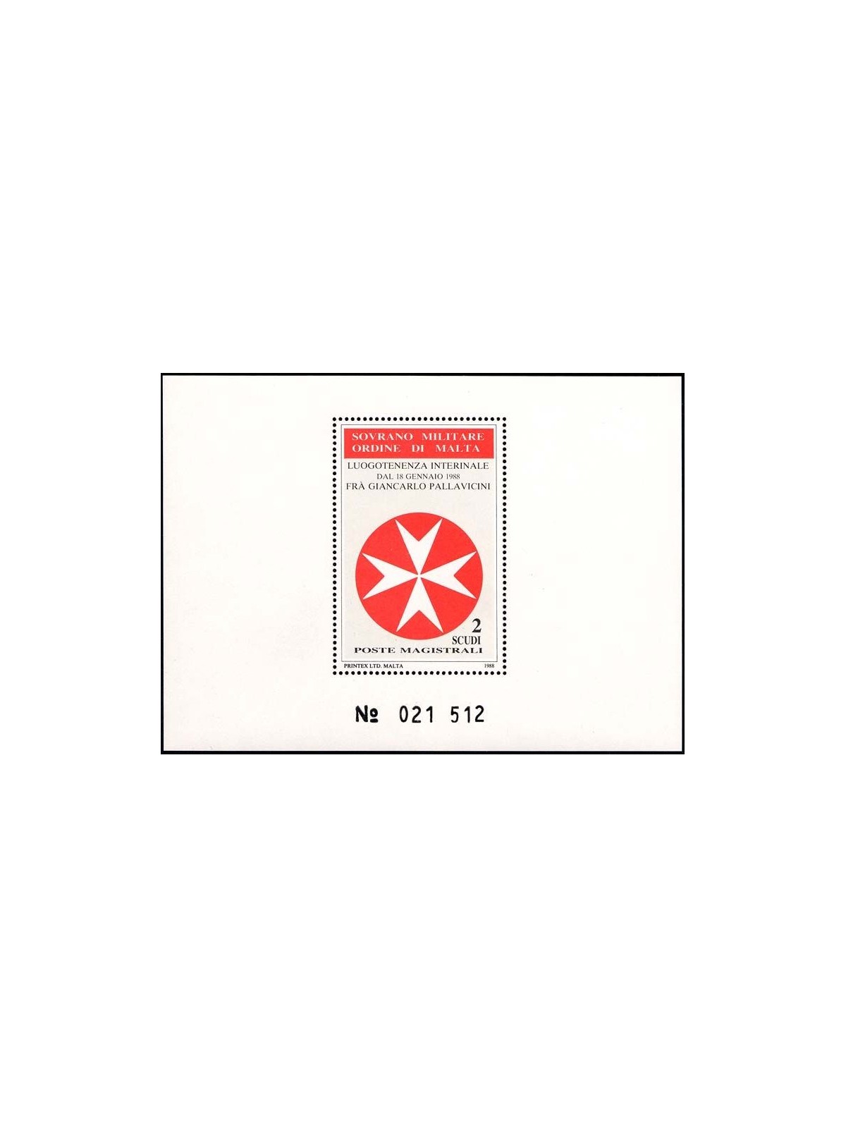 SMOM 1988 Lieutenancy, Giancarlo Pallavicini s/s MNH**