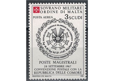 SMOM 1988 Postal Agreement with Comoros MNH**