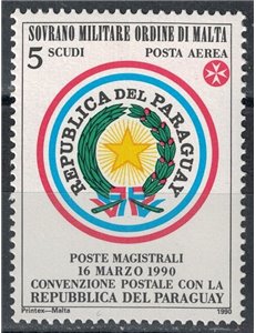 SMOM 1990 Convenzione postale con Paraguay MNH**