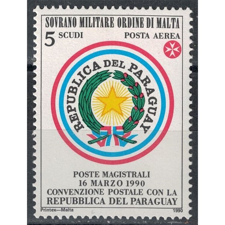 SMOM 1990 Postal Agreement with Paraguay MNH**