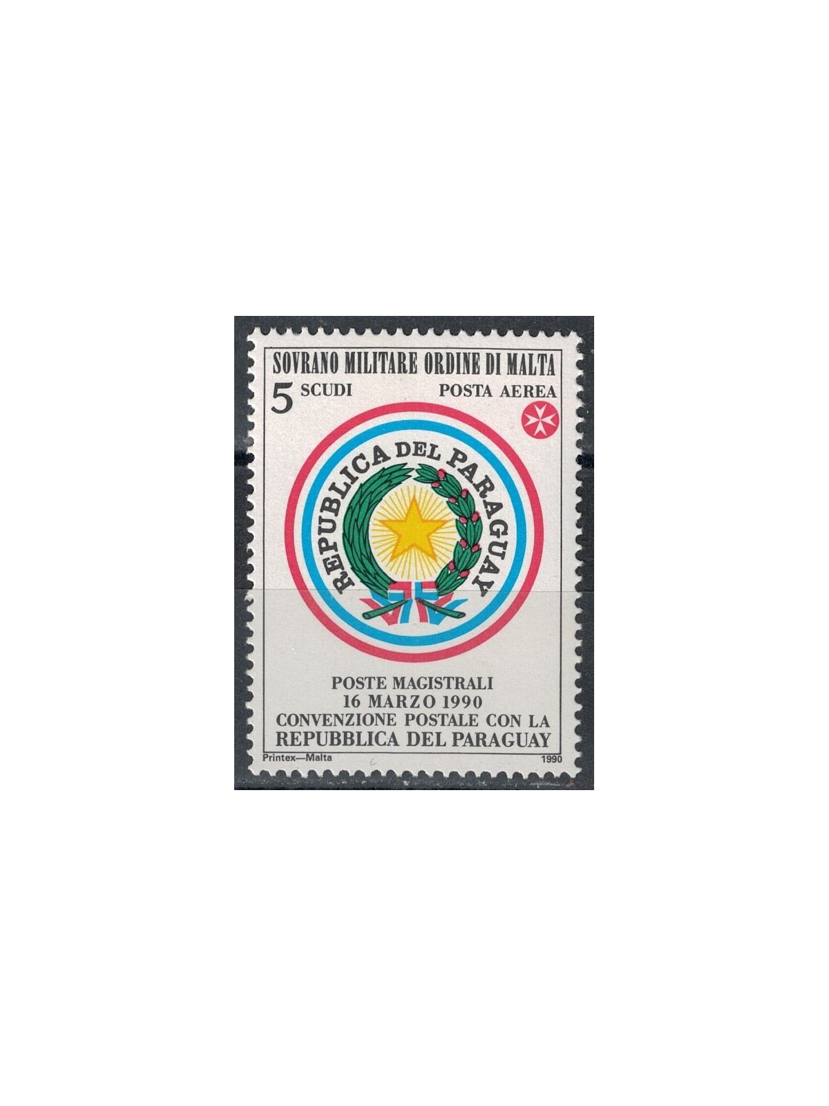 SMOM 1990 Postal Agreement with Paraguay MNH**