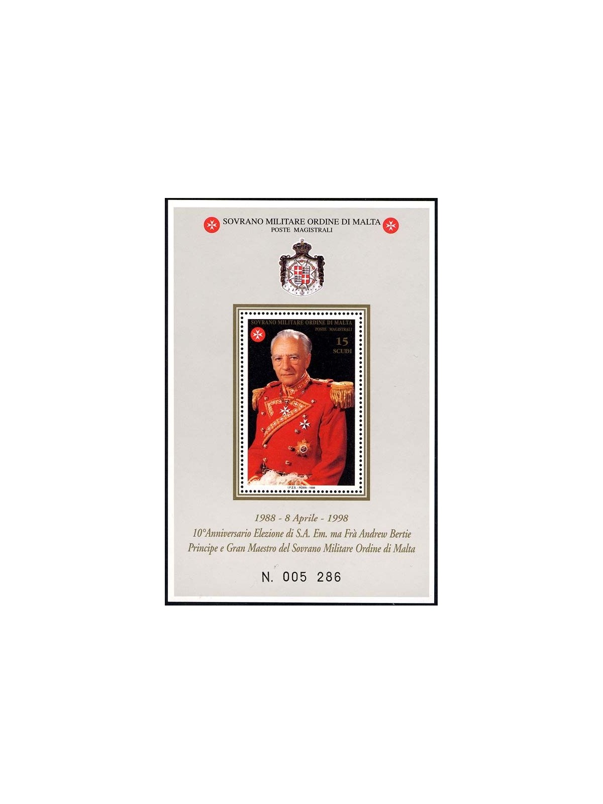 SMOM 1998 Andrew Bertie BF MNH**