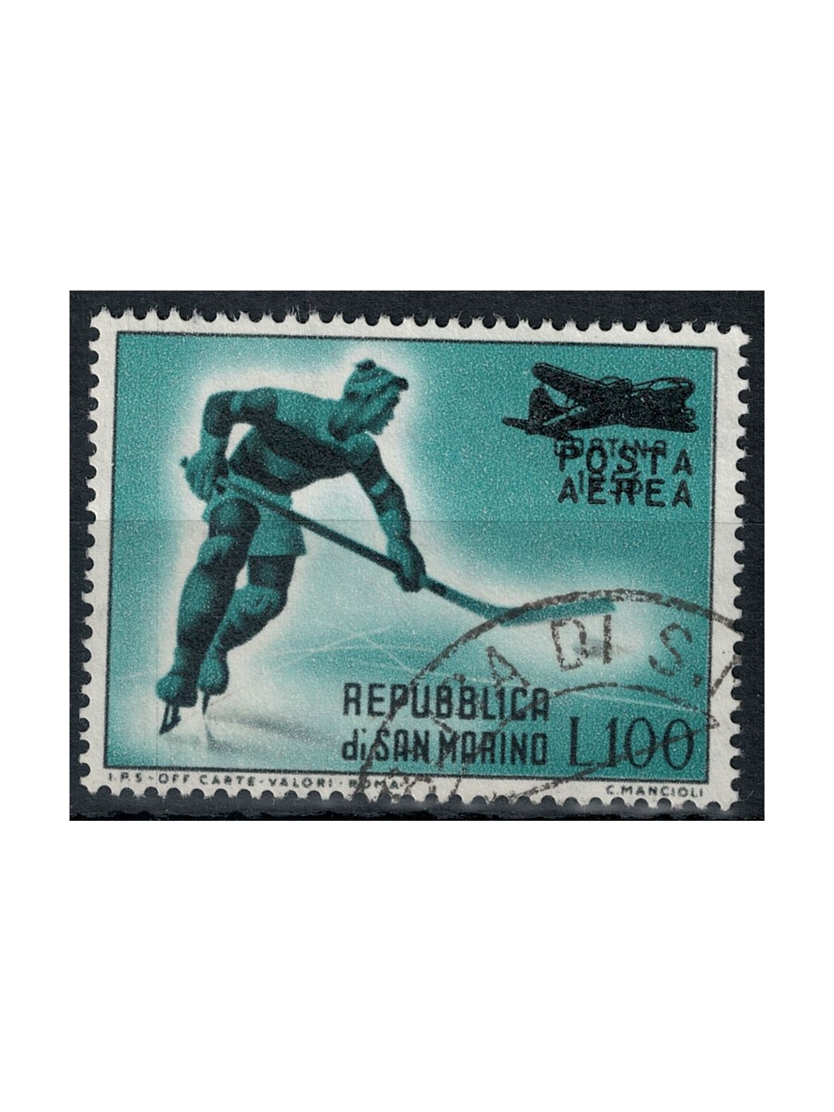 SAN MARINO 1956 Cortina overprinted (airmail) us