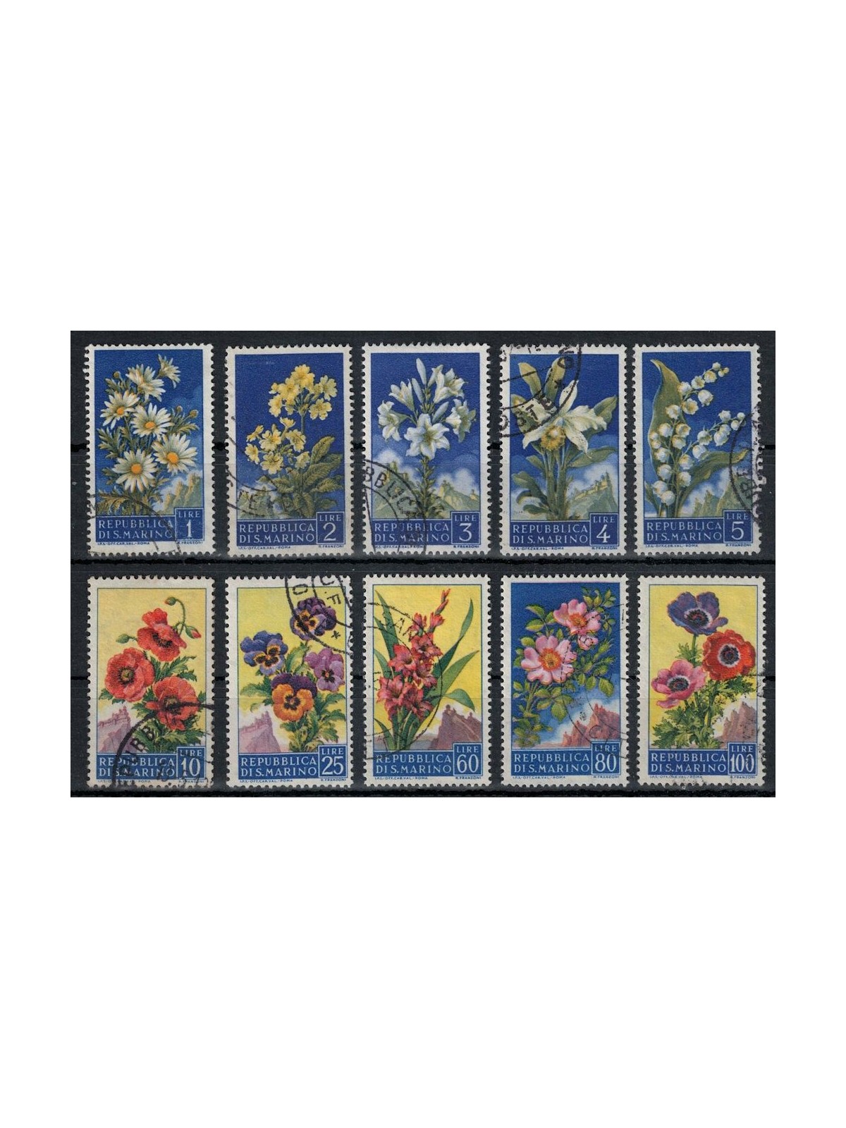 SAN MARINO 1957 Flowers, 2nd issue 10v us