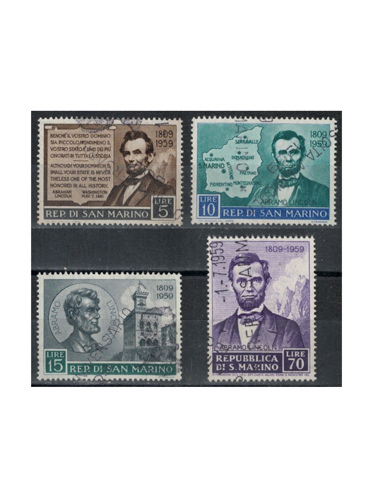 SAN MARINO 1959 Abramo Lincoln 4v us