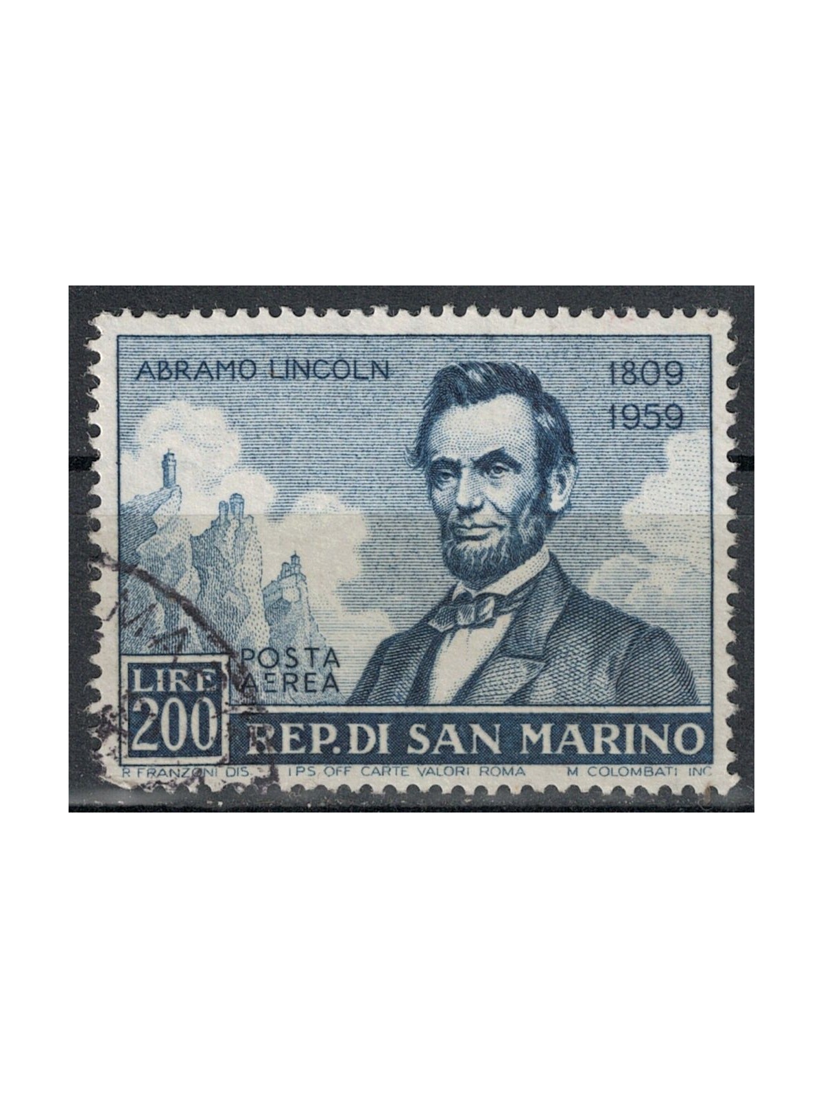 SAN MARINO 1959 Abramo Lincoln (posta aerea) us