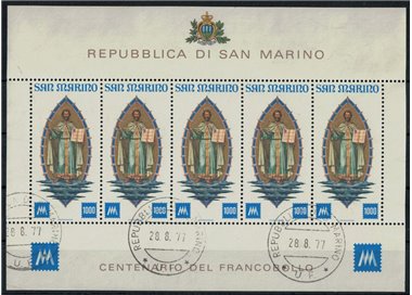 SAN MARINO 1977 Centenario del francobollo BF us