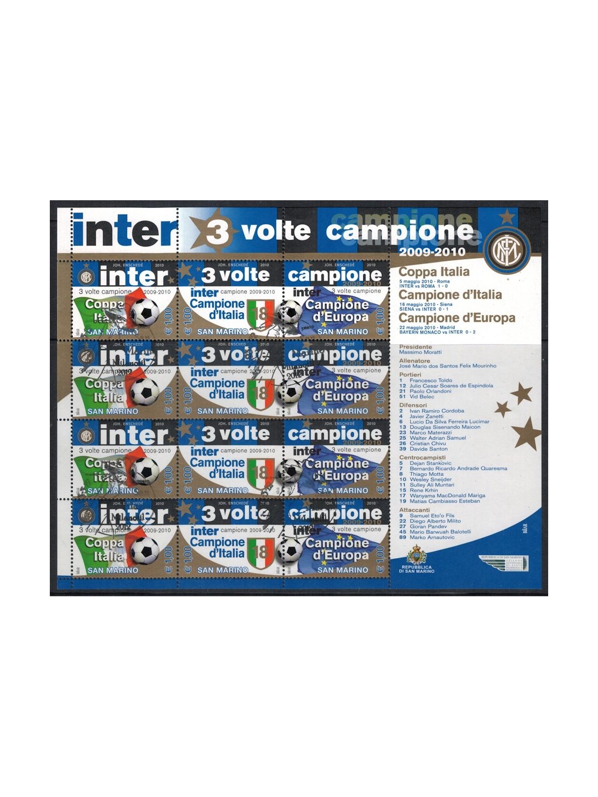SAN MARINO 2010 Inter 3 volte campione MF us