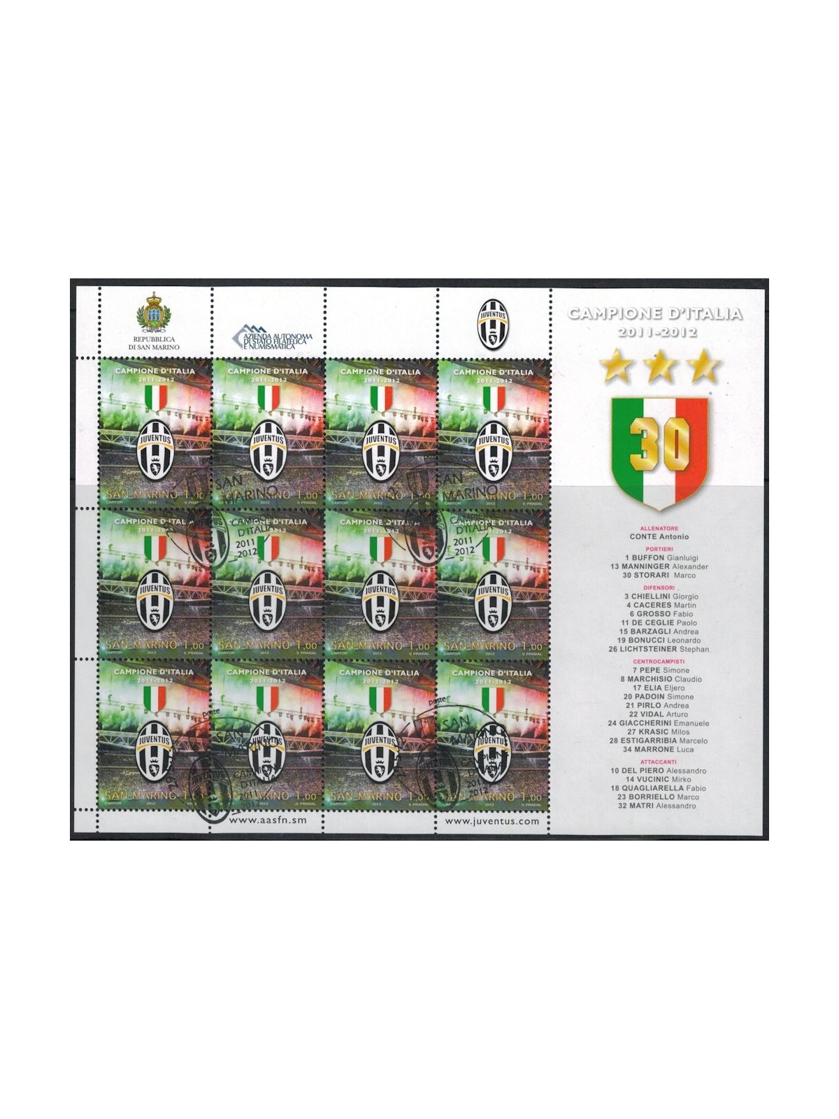 SAN MARINO 2012 Juventus campione d'Italia MF us