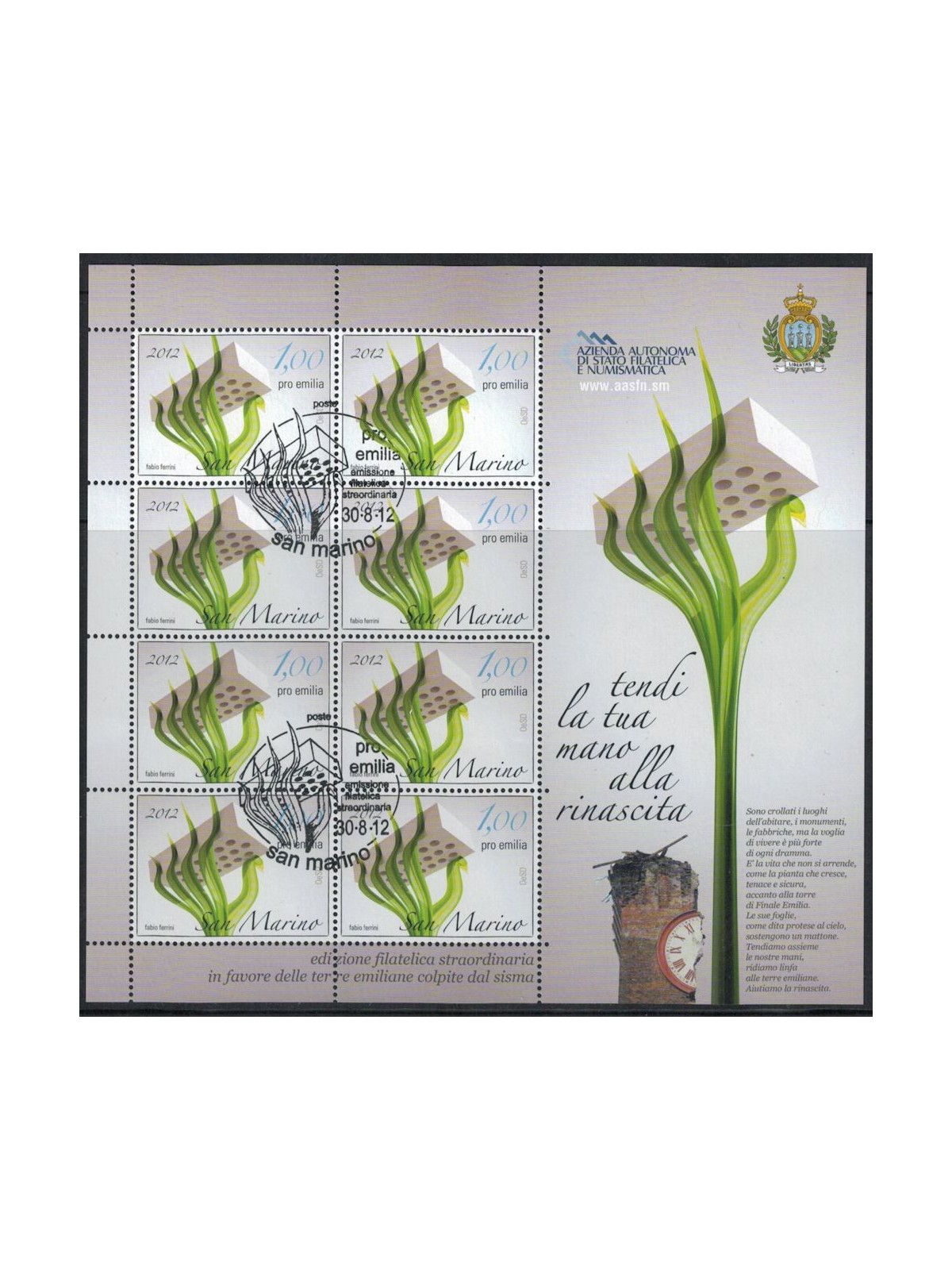 SAN MARINO 2012 Pro earthquake victims Emilia Romagna s/s us