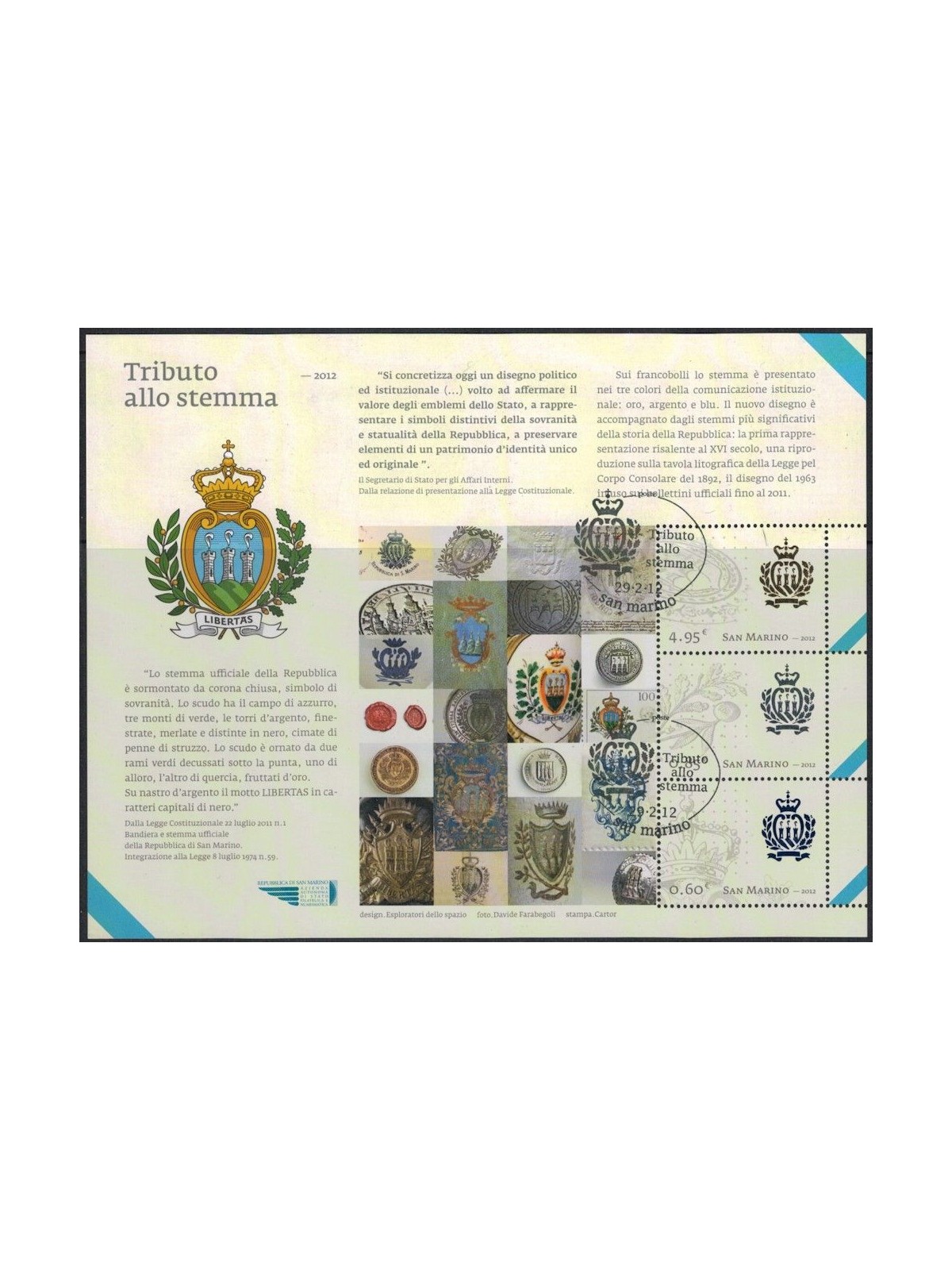 SAN MARINO 2012 Tribute to the s/s us coat of arms