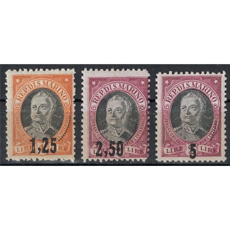 SAN MARINO 1927 Antonio Onofri, overprinted 3v MNH**