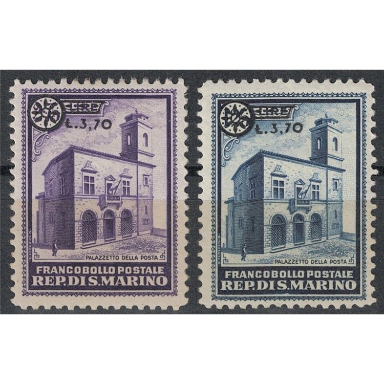 SAN MARINO 1934 Palazzo della Posta, soprastampati 2v MNH**