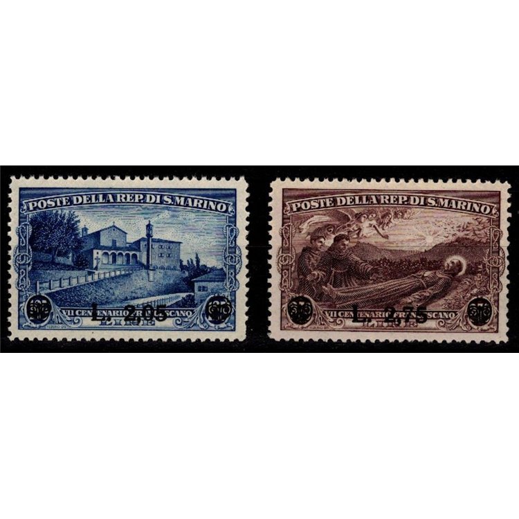 SAN MARINO 1936 Saint Francis (overprinted) 2v MNH**