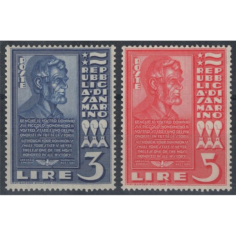 SAN MARINO 1938 Abramo Lincoln 2v MNH**
