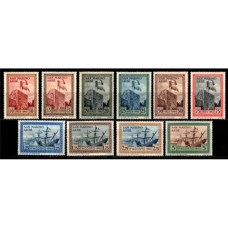 SAN MARINO 1942 Flag in Rab 10v MNH**