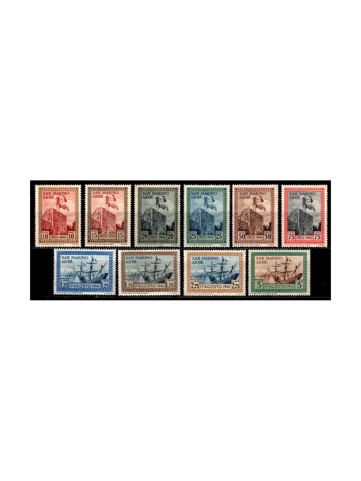 SAN MARINO 1942 Bandiera ad Arbe 10v MNH**