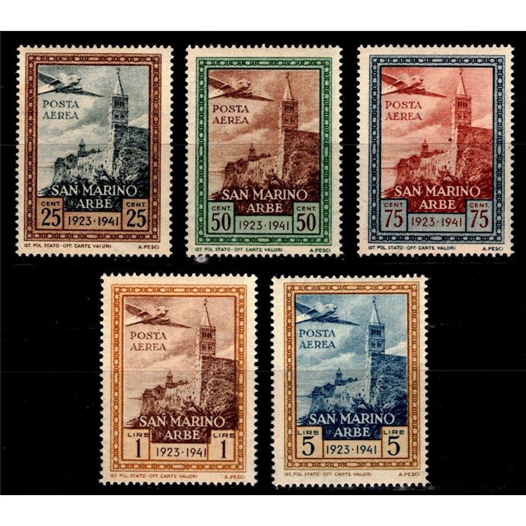 SAN MARINO 1942 Bandiera ad Arbe (posta aerea) 5v MNH**