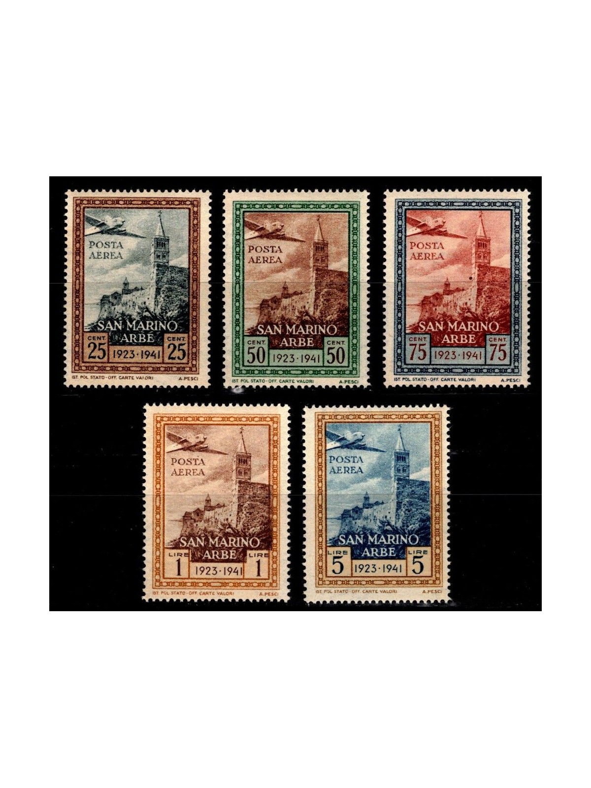 SAN MARINO 1942 Flag at Arbe (airmail) 5v MNH**