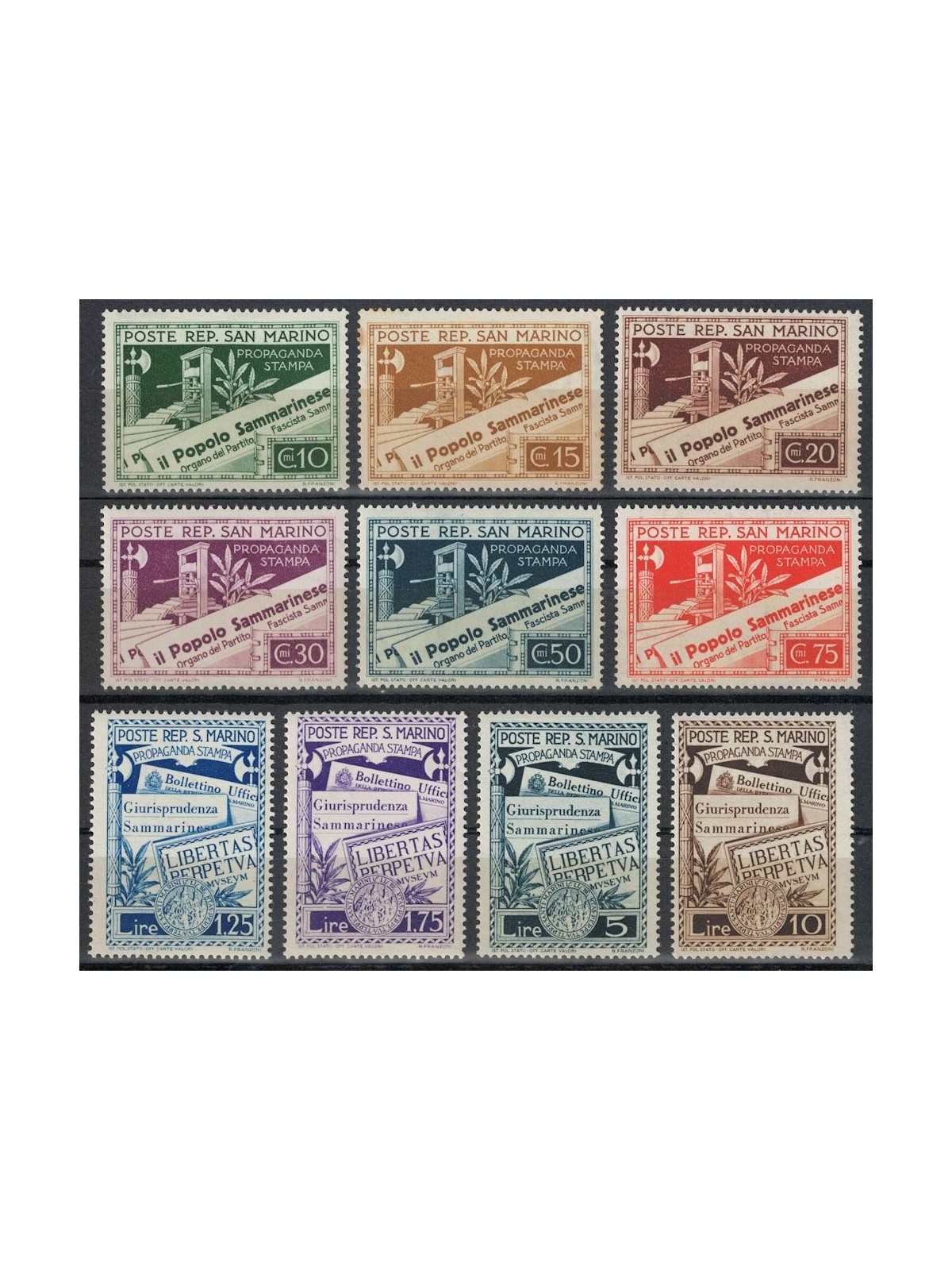 SAN MARINO 1943 Propaganda for the press 10v MNH**
