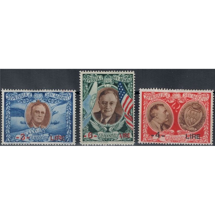SAN MARINO 1947 Roosevelt overprinted (airmail) 3v MNH**