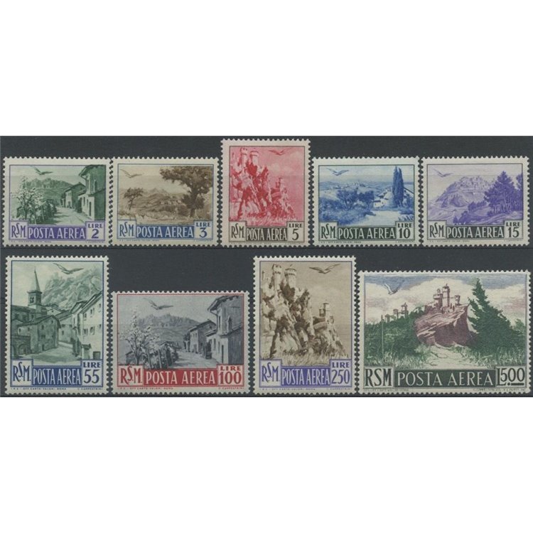 SAN MARINO 1950 Vedute (posta aerea) 9v MH*