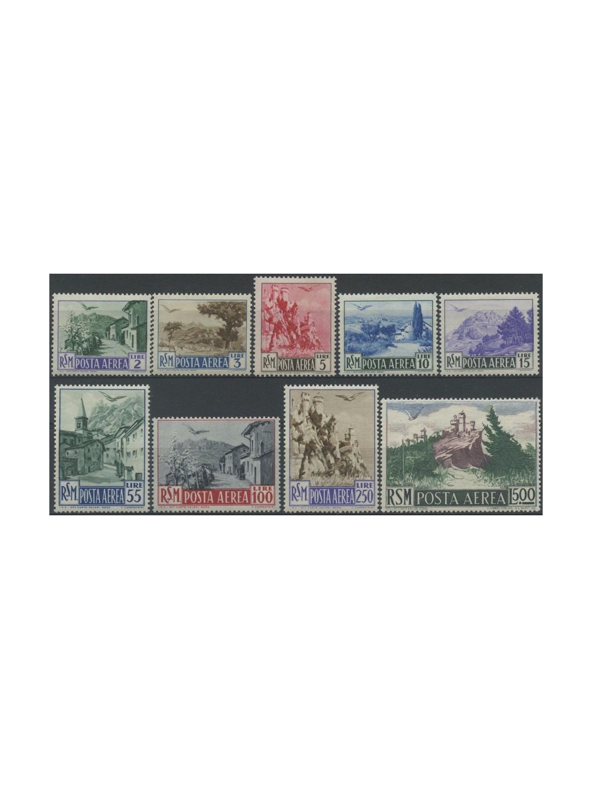 SAN MARINO 1950 Vedute (posta aerea) 9v MH*