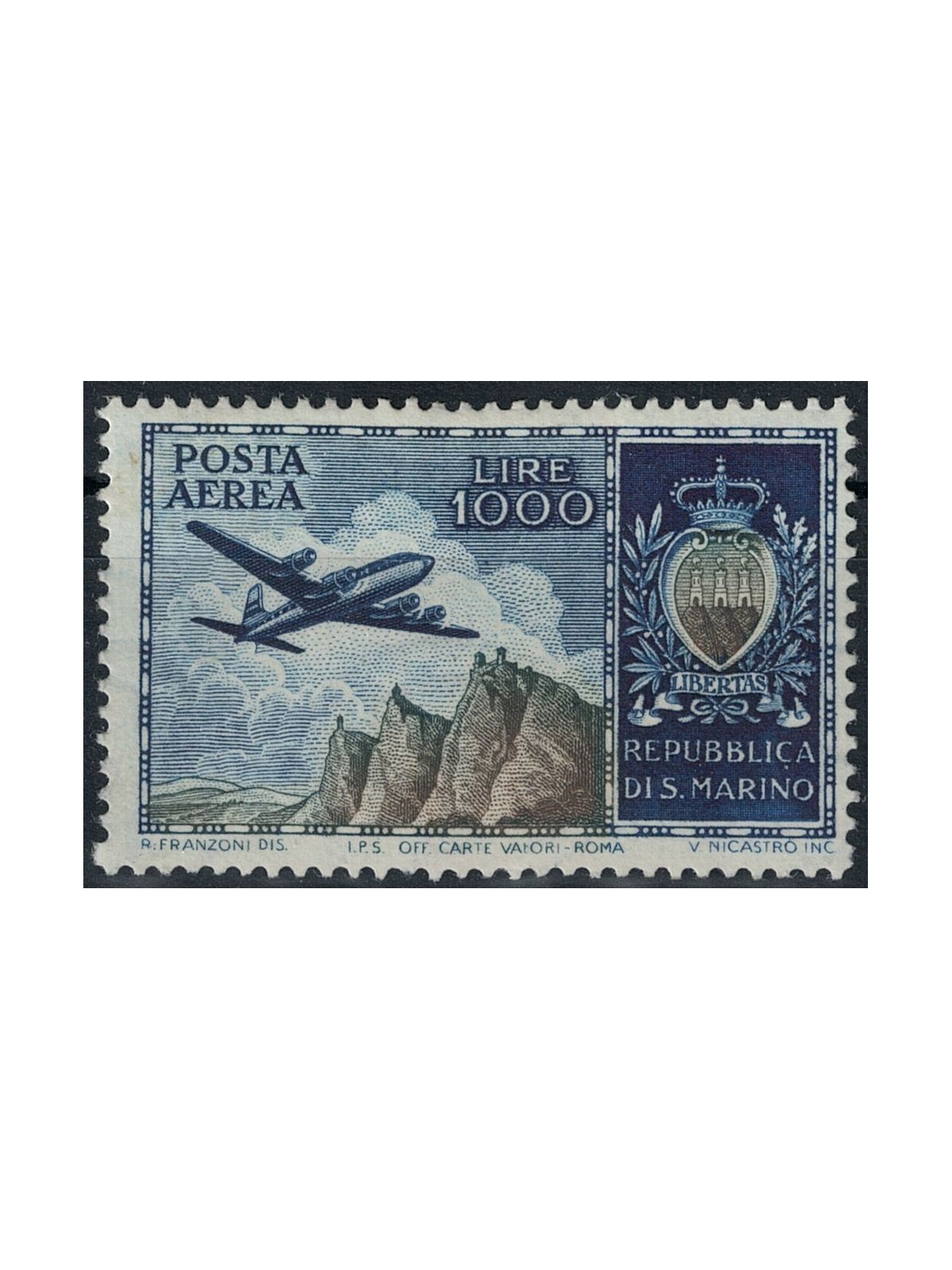 SAN MARINO 1954 Aereo e stemma (posta aerea) MNH**
