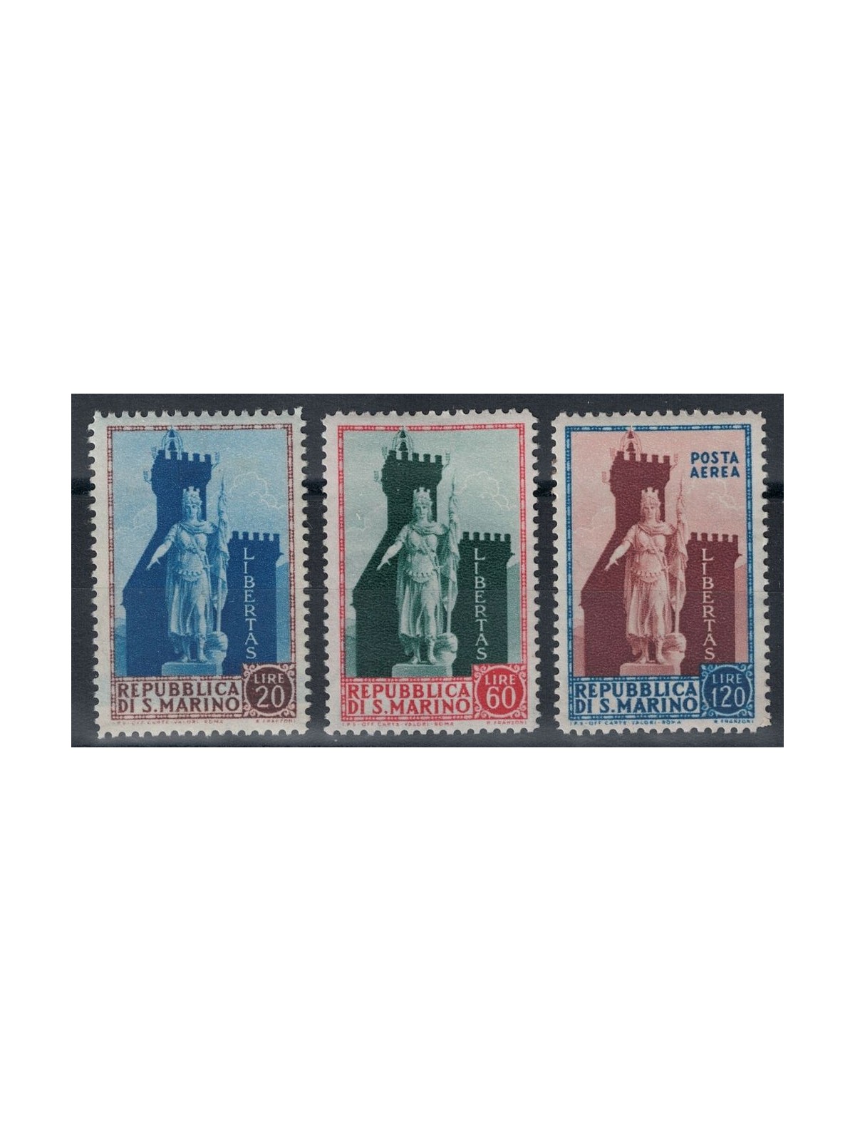 SAN MARINO 1954 Statua della Libertà 3v MNH**