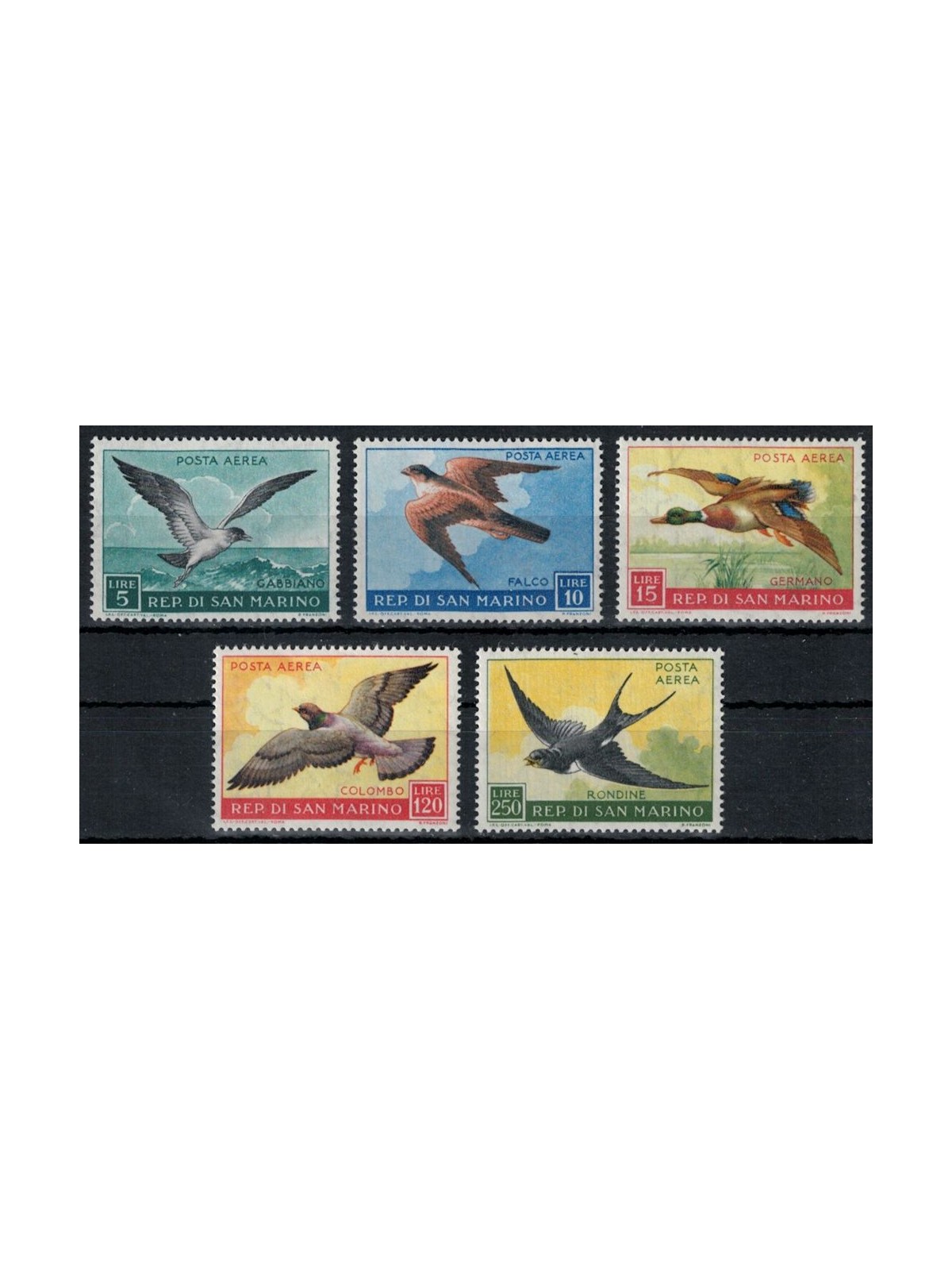 SAN MARINO 1959 Fauna avicola (posta aerea) 5v MNH**