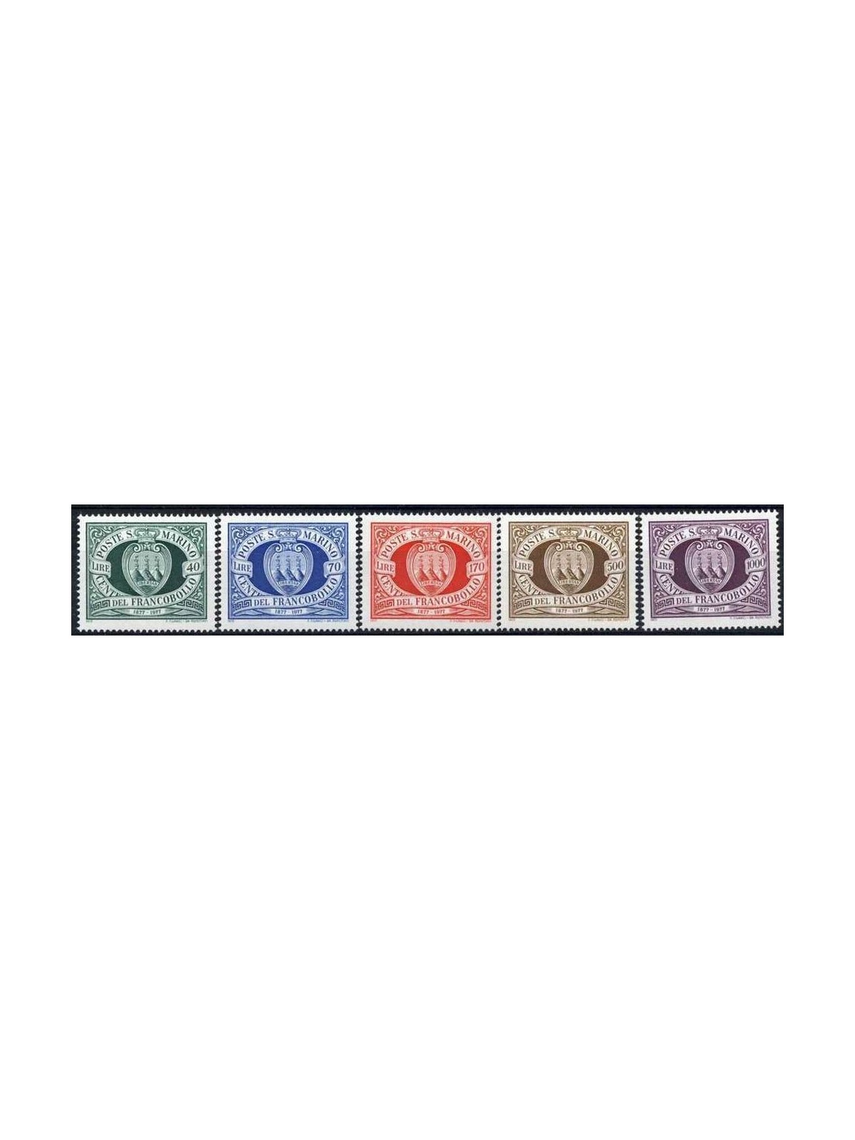 SAN MARINO 1977 Centenario del francobollo 5v MNH**