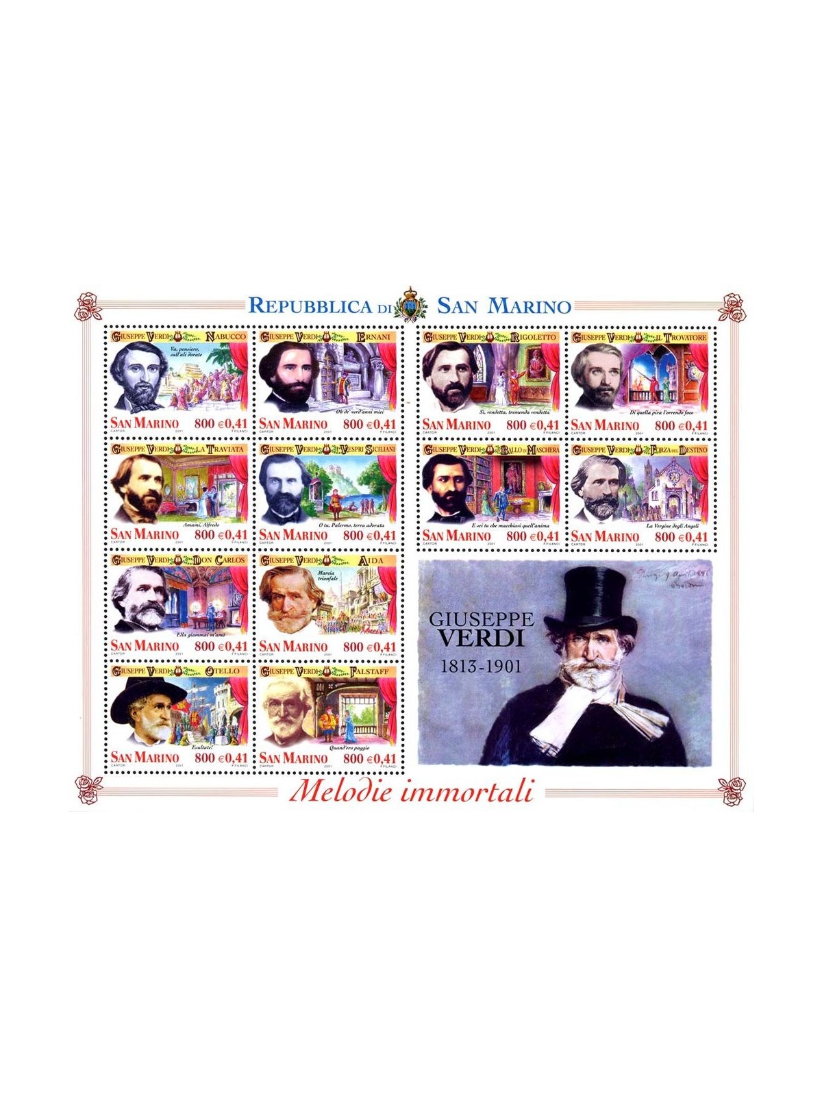 SAN MARINO 2001 Giuseppe Verdi BF MNH**