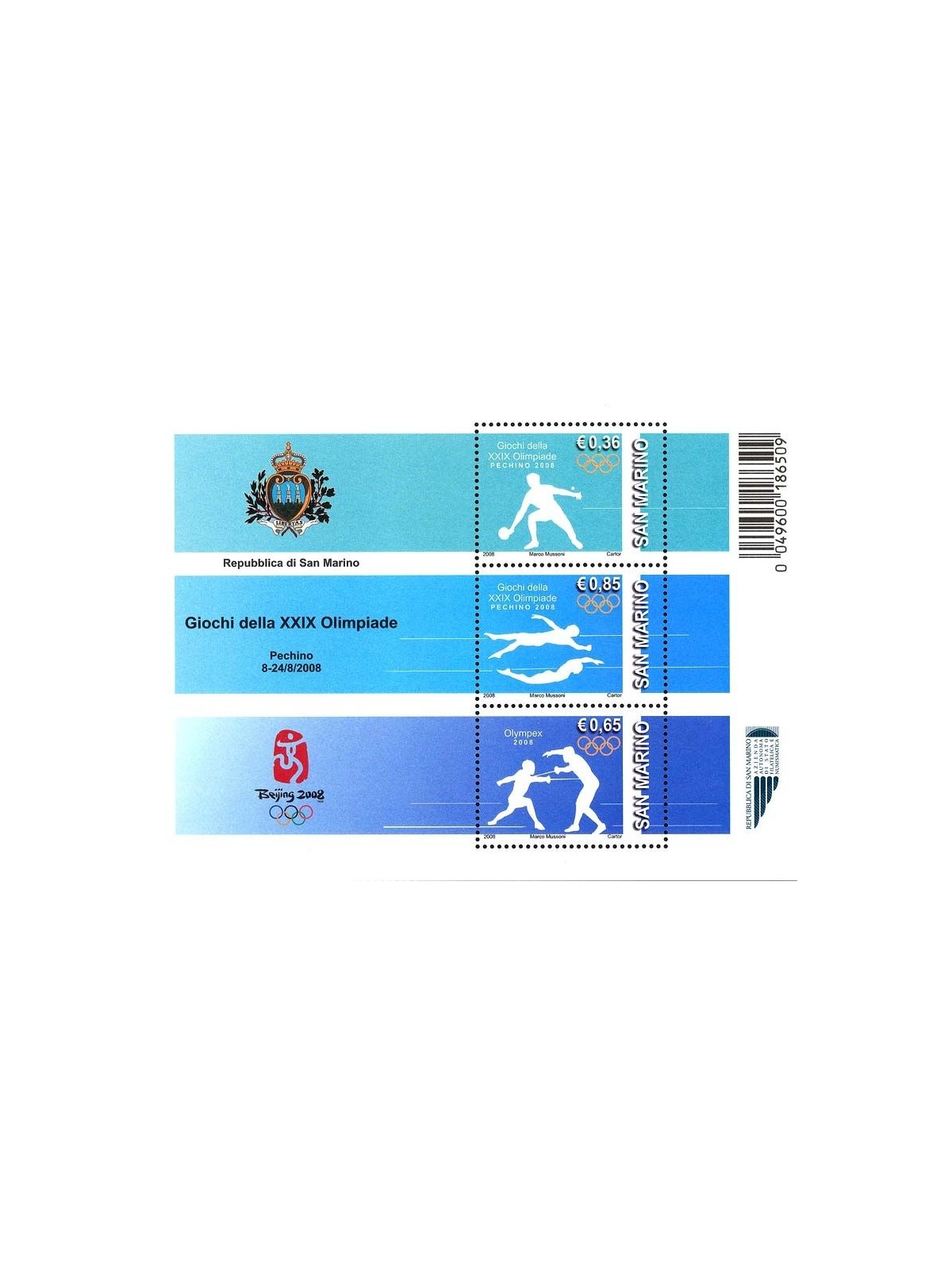SAN MARINO 2008 Olympic Games s/s MNH**