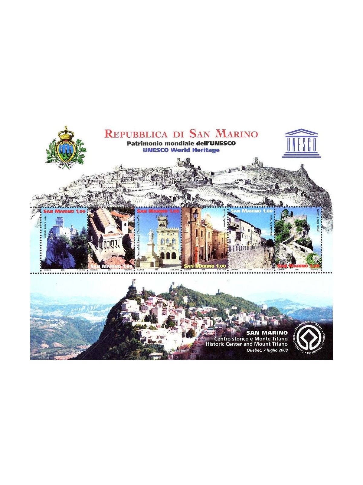 SAN MARINO 2008 Patrimonio Unesco BF MNH**