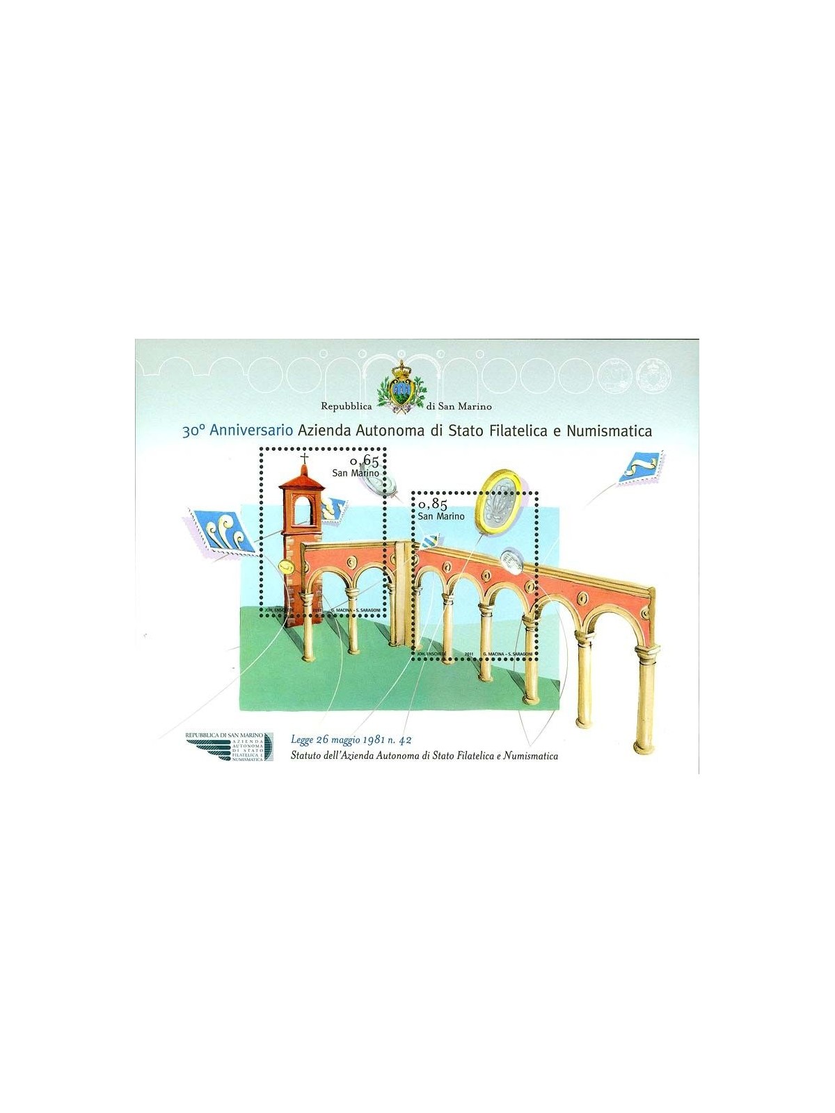 SAN MARINO 2011 Azienda Autonoma di Stato Filatelica BF MNH**