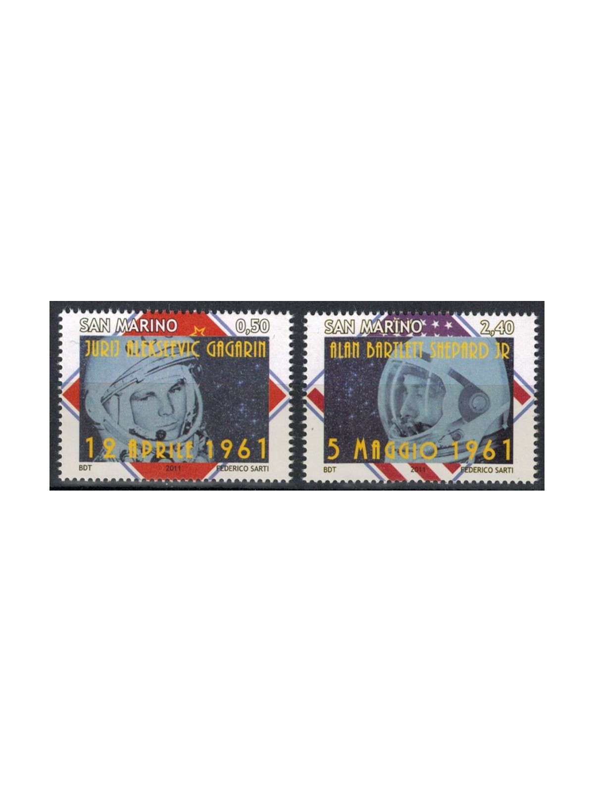 SAN MARINO 2011 Primi uomini nello spazio 2v MNH**