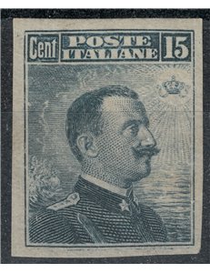 ITALIA REGNO 1911 Michetti 15c grigio nero non dentellato MNH** (Lusso)