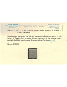 ITALIA REGNO 1863 De La Rue 1c verde (Londra) MNH** ©
