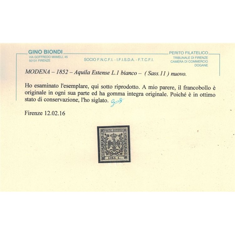 DUCATO DI MODENA 1852 Aquila estense ₤1 MNH** ©