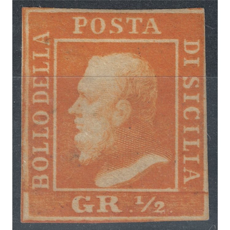 REGNO DI SICILIA 1859 ½ grano arancio 2ª tavola MH* ©