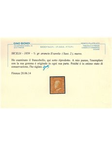 REGNO DI SICILIA 1859 ½ grano arancio 2ª tavola MH* ©