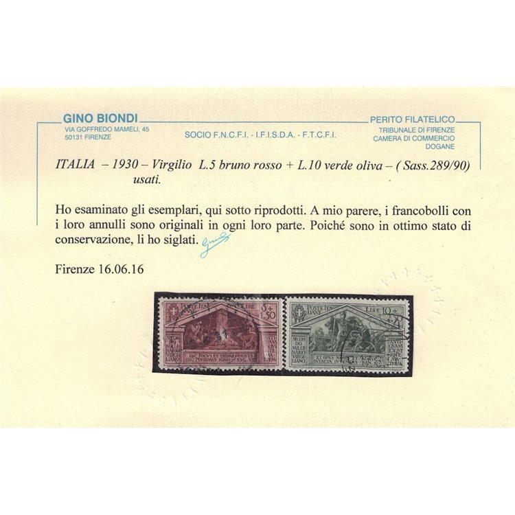 ITALIA REGNO 1930 Bimillenario Virgilio 9v us ©