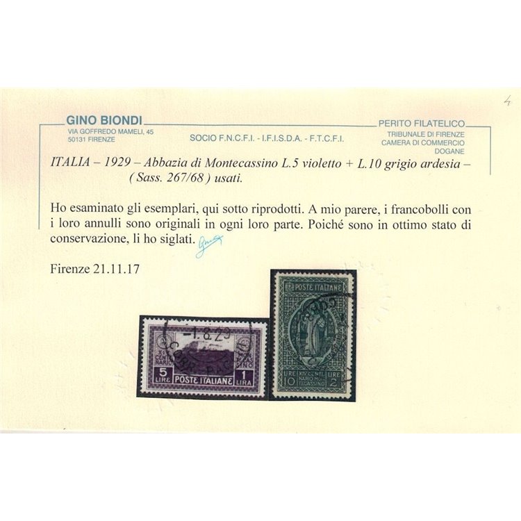 ITALIA REGNO 1929 Abbazia di Montecassino 7v us ©