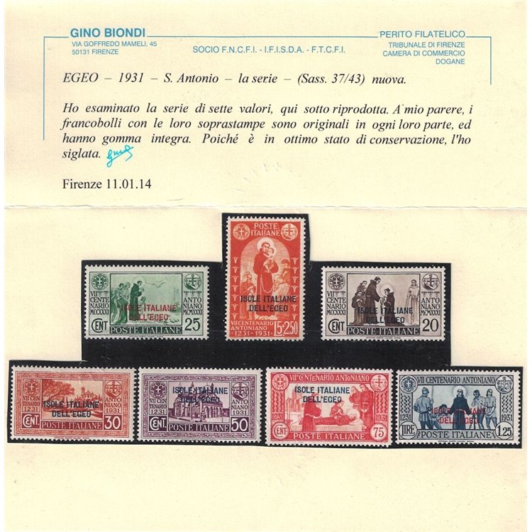 EGEO 1932 Sant'Antonio 7v MNH** ©