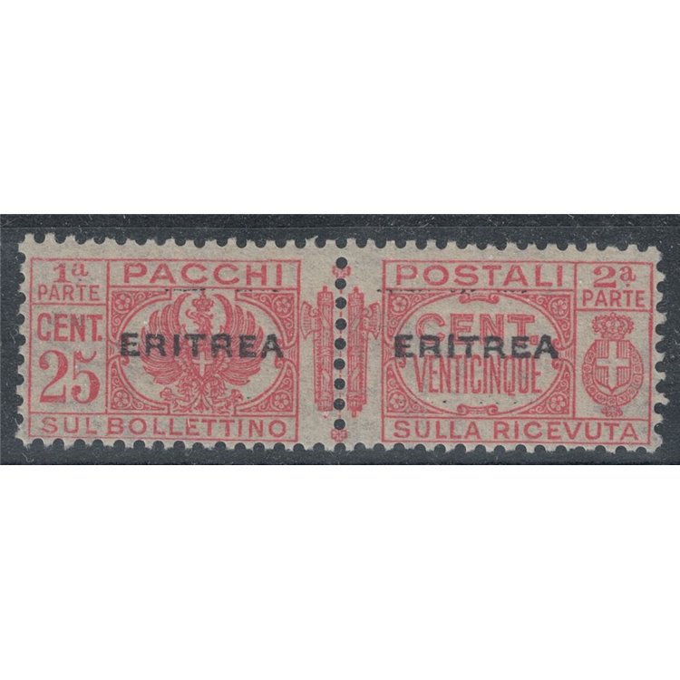 ERITREA 1927-37 Varietà 25c pacchi (soprast. al centro) MNH** ©