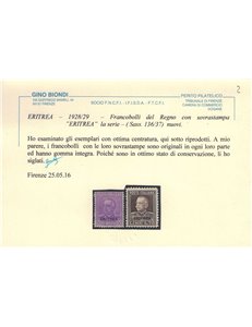 COLONIE ERITREA 1928-29 Soprastampati Eritrea 2v MNH** © (Lusso)
