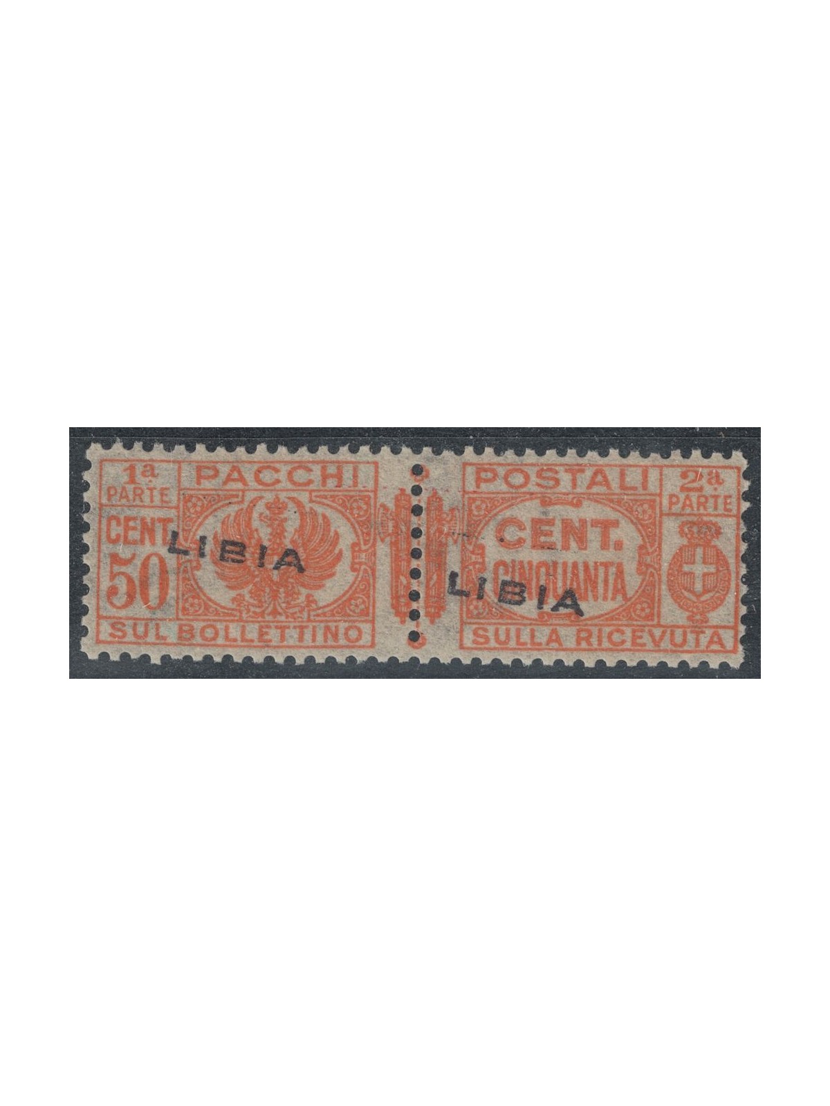 LIBIA 1927-37 Varietà 50c pacchi (soprast. obliqua) MNH** ©