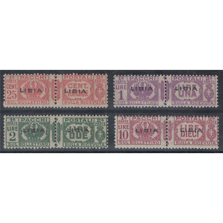 LIBIA 1927-37 Varietà pacchi (soprast. al centro) 4v MNH** ©