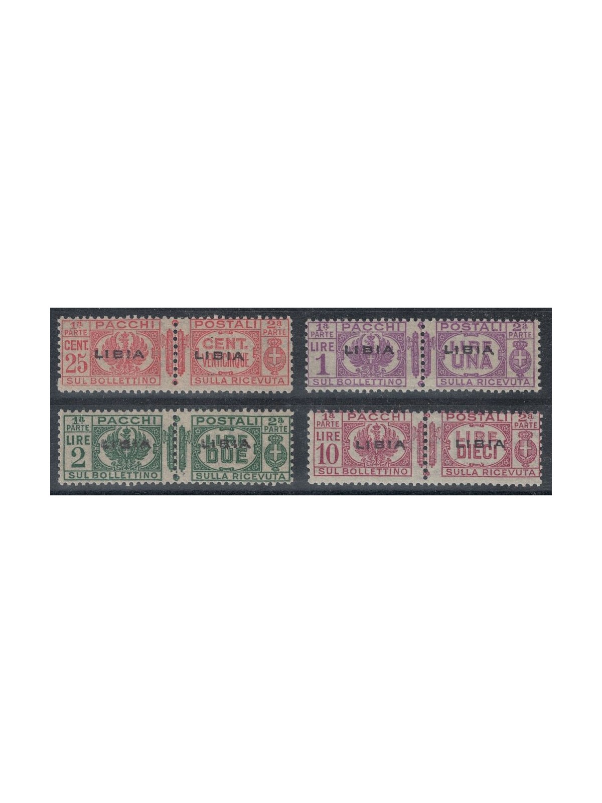 LIBIA 1927-37 Varietà pacchi (soprast. al centro) 4v MNH** ©