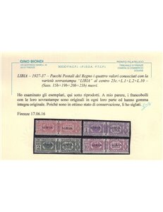 COLONIE LIBIA 1927-37 Varietà pacchi (soprast. al centro) 4v MNH** ©